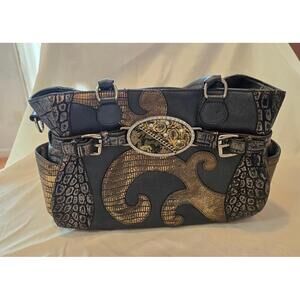 Debbie Brooks Italian Leather Brown Black Bag Purse (Preloved)